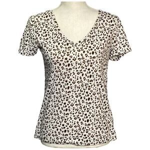 J. Crew Vintage Women Leopard Print Classic T-Shirt S Brown White Re-Imagined